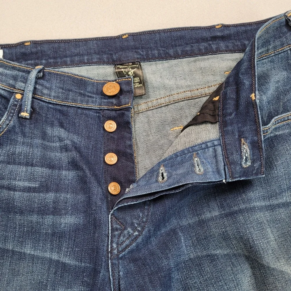 True Religion Mens Geno Slim Straight Jeans Dark Wash Denim Size 33 Made in USA